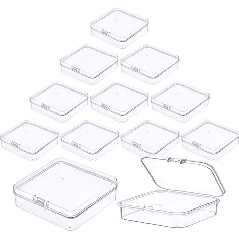 12 Boite Rangement Plastique Transparent, 9.5x9.5x2.8cm Avec Couvercle, Pour Bijoux, Perles, Artisanat