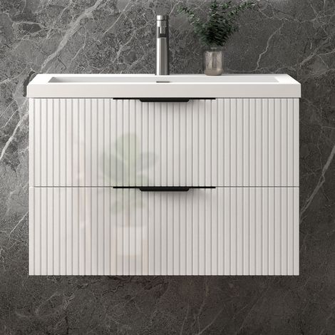 Unterschrank mit Waschbecken Waschbeckenunterschrank Badmöbel Waschtisch Badezimmerschrank hochglanz UV, Sanfter Schluss, 50x37x52cm, TYP YC-Kunststein Waschbecken (1/5)