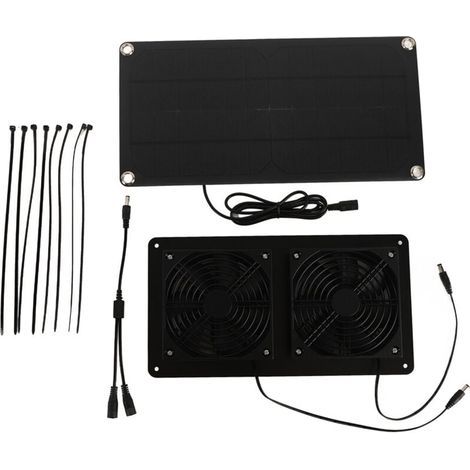 12V 20W Kit de ventilateur à énergie solaire Silicium monocristallin 3W Double ventilateur de refroidissement pour serre de voiture (1/4)