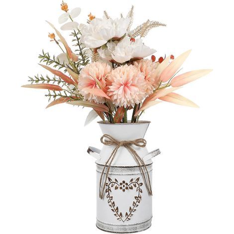 Composition florale, vase, dessous de pot, centre de table, décoration, ornement-19.50X10.00X10.00CM-White (1/3)