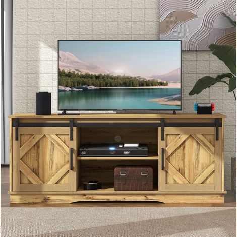 Mueble TV 150x40x60 cm de aglomerado marrón con almacenaje para salón – MEUBLIV (1/5)