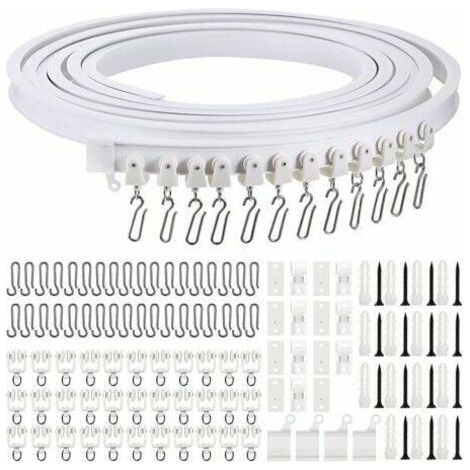 Rail de rideau incurvé au plafond pliable de 5 mètres Rail de rideau incurvé flexible pour rail de rideau souple pour rail de rideau avec crochets de rideau en métal, séparateur de pièce pour rideaux (1/5)