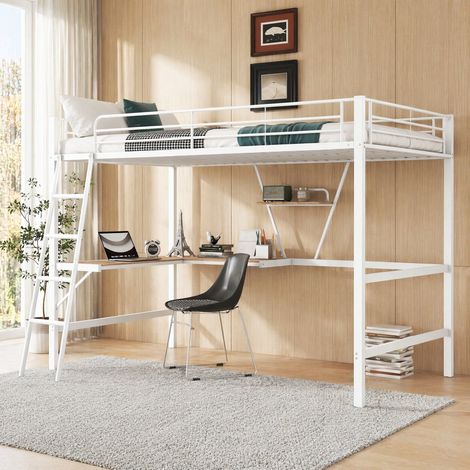 Letto a soppalco 90x200 cm in metallo bianco, salvaspazio per camera, senza materasso FloraGrace (1/5)