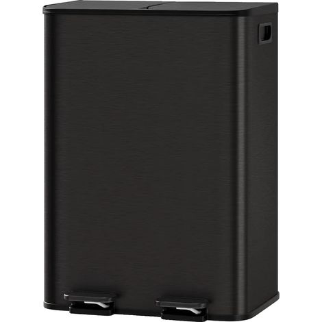 Poubelle, Compartiments Doubles, Design en Acier Inoxydable, Noir-2x30L (1/2)