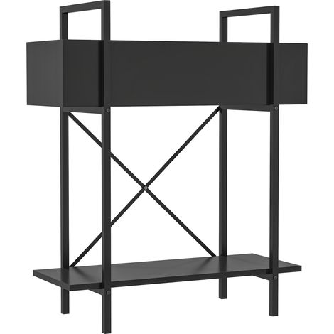 Estante para plantas de metal negro de 2 niveles 60 x 25 x 70 cm HOMVRA (1/5)