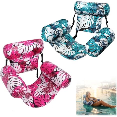 Lot de 2 matelas flottants piscine gonflables, fauteuil flottant adulte avec dossier, rose fuchsia et vert (1/5)