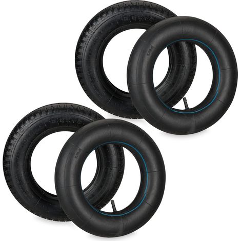 Roue brouette avec Chambre à air, Lot de 2 pneus Rechange 3.50-8 Pouces, pneumatiques, Jusqu’à 154 kg, Noire (1/5)