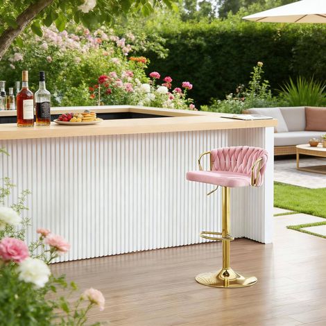 Tabouret de bar 49,5x50,5x77-98 cm en velours rose, réglable, moderne pour cuisine FloraGrace (1/5)