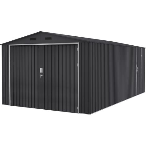 Hoggar – Garage métal 18m2 – Panneaux d'acier galvanisé anti-corrosion – Double porte coulissante 212x186cm – Garantie 15 ans