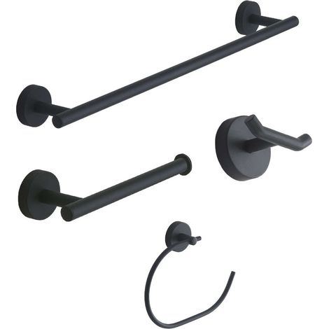GEDY 23991400002 Set 4 Piezas (Toallero 45 cm, Portarrollo, Percha, Argolla) Negro Mate - ref: 23991400002