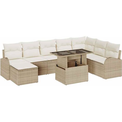 Garden Sofa Set with Storage 9 pcs Beige and Cream Poly Rattan vidaXL