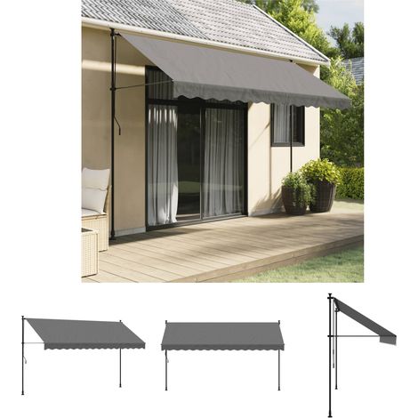 The Living Store Markise Einziehbar Anthrazit 350x150 cm Stoff und Stahl -  Markisen (1/5)