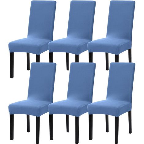 Stuhlhussen 6er Set Blau, Stretch Esszimmerstuhlbezug, Waschbar (1/5)