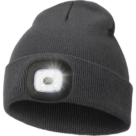Linterna frontal de punto - Linterna frontal de invierno unisex de punto - Con iluminación LED - Linterna frontal LED recargable por USB - Linterna frontal LED de punto - Azul marino (1/5)