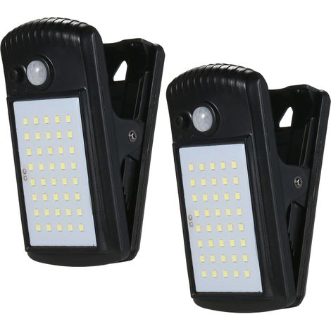 Solarbetriebene Außenleuchte mit Klemme, Bewegungsmelder, 40 LEDs, IP65 wasserdicht, für Zaun, Terrasse, Wand, Garage oder Patio.
