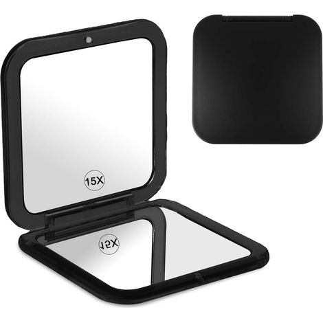 Miroir de maquillage mini portable et pliable – Miroir grossissant 15X – Format compact – Noir (1/3)