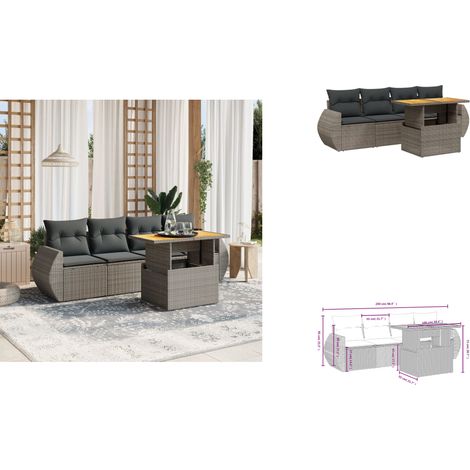 5-tlg. Garten-Sofagarnitur mit Kissen Grau Poly Rattan - Gartengestelle - Gartenmöbelset - PE-Rattan Möbel - Outdoor Lounge Set - Balkonmöbel (1/3)