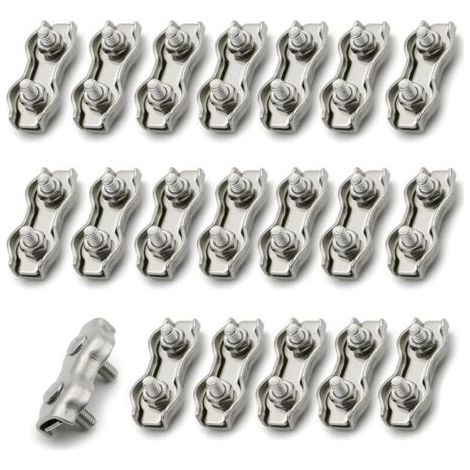 Pair 20 Serres Câbles en Acier Inoxydable pour Fixation de Cordes, Fils, Câbles Métalliques, Idéal pour Rangement et Sécurisation