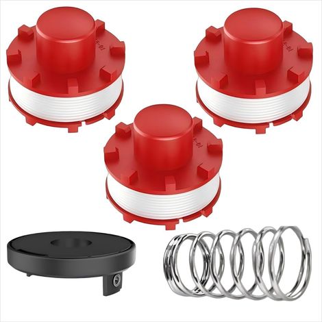 Lot de 3 bobines de fil de rechange + 1 couvercle de bobine + 1 ressort pour coupe-bordures compatible avec GE-CT 36/30 Li E, Agillo 36/255 BL, Agillo 18/200 - Remplace 3405096 - Ø 2 mm, 8 m (1/5)