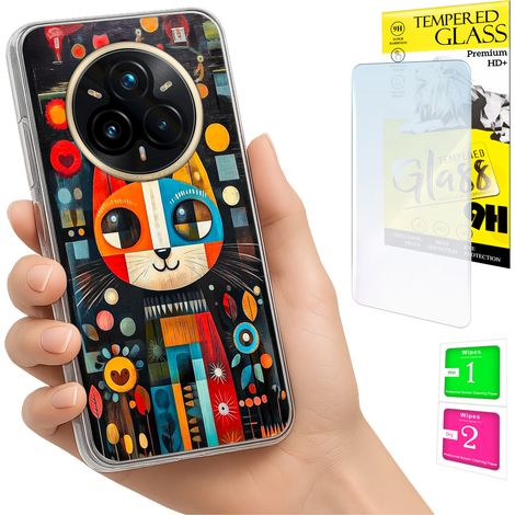 Funda para Realme 14 Pro+ 5G / 14 Pro Plus 5G con foto, parte trasera con diseño de gato y cristal. (1/5)