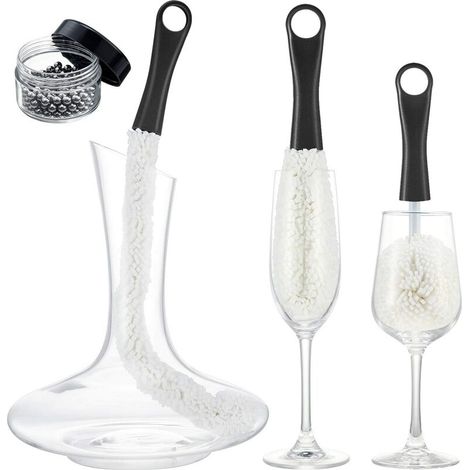 Brosse de nettoyage pour carafe à vin 3 pièces Récureur de bouteille flexible avec boules de nettoyage pour carafe en acier inoxydable Outils de nettoyage ménagers multifonctions pour gobelets/flûtes (1/4)