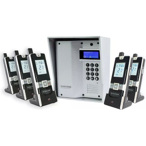 Interphone autonome sur piles 100% sans-fil collectif / multipropriétés - UltraCOM3 visière argentée + 5 combinés (1/5)