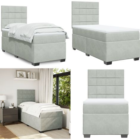 Sommier à lattes de lit et matelas Gris clair 100x200cm Velours - Lit Double - Lit Plateforme - Matelas À Ressorts Ensachés - Literie - Chambre À Coucher - Home & Living (1/5)