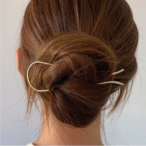Pince à cheveux en métal plaqué or, en alliage, pour chignon à 3 branches, accessoire de coiffure pour femmes aux cheveux épais.