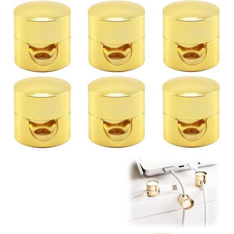 Lot de 6 clips d'organisation de câbles magnétiques avec adhésif puissant, support de câble pour chargeur de téléphone portable, maison, bureau, voiture, bureau (doré) (1/5)