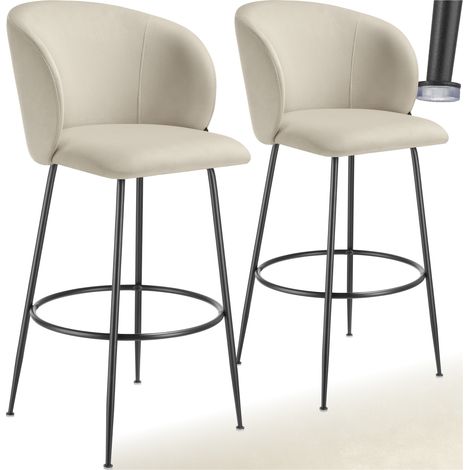 Tectake – Lot de 2 tabourets de bar rembourrés – Dossier incurvé – Revêtement en velours crème – Hauteur d'assise 76 cm – Capacité 120 kg (1/5)