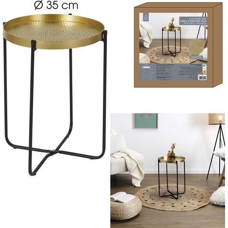 Table d'appoint - HOME DECO FACTORY - ALIA - Métal Martelé - Noir et Or (1/5)