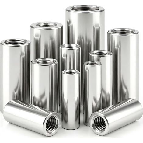 Lot de 11 manchons filetés ronds - M10 x 40 x 16 mm - En acier inoxydable 304 V2A - Avec filetage intérieur - Écrou long - Écrou de connexion - Écrou d'embrayage - Manchons d'espacement pour (1/5)