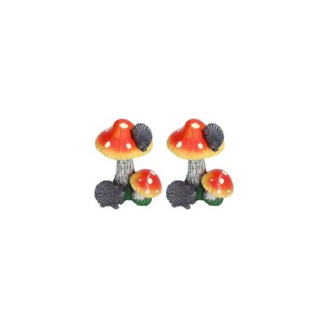 Lot de 2 ornements miniatures en forme de champignon hérisson, statue d'animal, bonsaï, décoration pour jardin et intérieur, orange-Crezuo