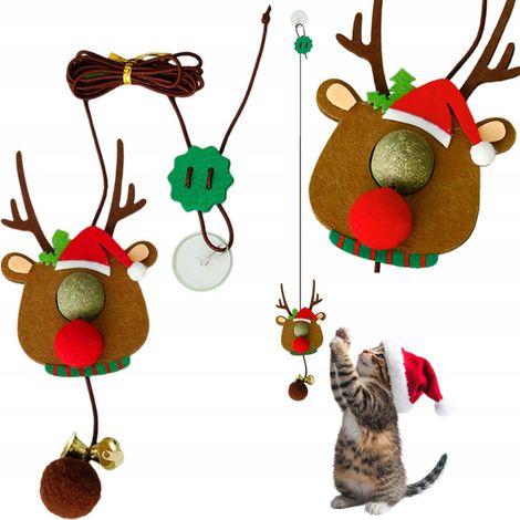 RENO con HIERBA GATERA Juguete navideño para gatos fijado al marco de la ventana (1/5)