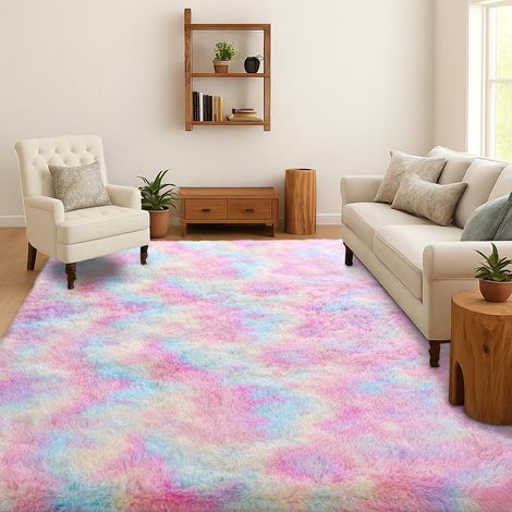 Tapis Shaggy Salon Chambre Poils Longs, Arc en Ciel Doux, 140x200 cm Tie-Dye, Doux et moelleux, Antidérapant, Lavable en machine, Pour chambre d’enfant, chevet, salle de jeux, dortoir, bureau (1/5)