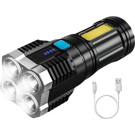Lampe torche LED puissante avec ampoule à luminosité élevée et faible, rechargeable (1/4)