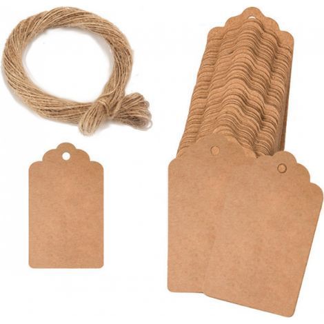 Lot de 100 étiquettes cadeaux en papier kraft avec corde de 20 m, étiquettes à suspendre en papier kraft, étiquettes vintage à suspendre (1/5)