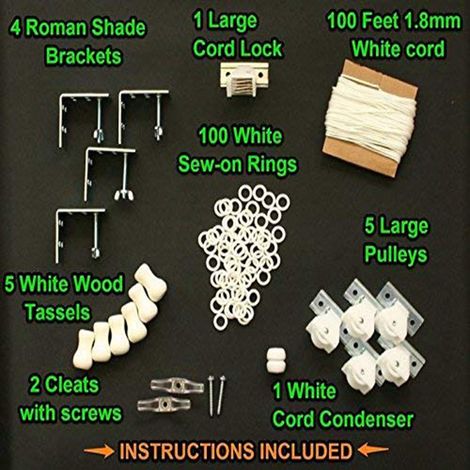 Accessoires pour stores romains, kit d'accessoires pour stores en bambou, supports de fixation en L, verrous, poulies, contrepoids en bois, anneaux romains (1/5)