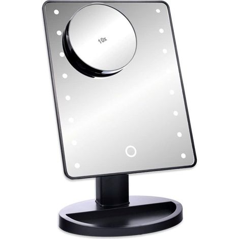 Miroir De Maquillage LED - Grossissement 10x - Rotatif 360° - Écran Tactile - Éclairage Uniforme - Pour Salle De Bain Et Chambre - 1 Pièce