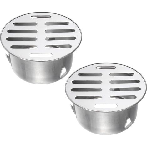 Couvercle de siphon plat 75 mm, lot de 2 filtres de vidange circulaires en acier inoxydable 304 anti-obstruction à clipser, argent (1/5)