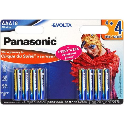 .Blister de 8 piles PANASONIC EVOLTA AAA LR03 1,5V CIRQUE DU SOLEIL.
..