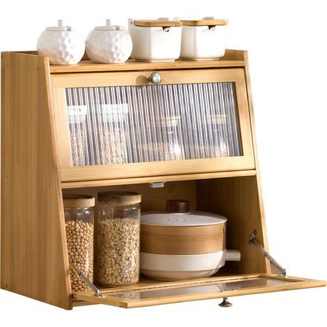 Organisateur de condiments d'épices en bambou avec porte, armoire de rangement de comptoir étanche pour la maison couleur bois 3 couches 40x28x50cm (1/4)
