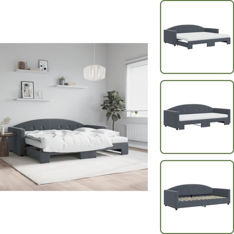 vidaXL Tagesbett Ausziehbar mit Matratzen Dunkelgrau 90x200 cm Samt (1/5)