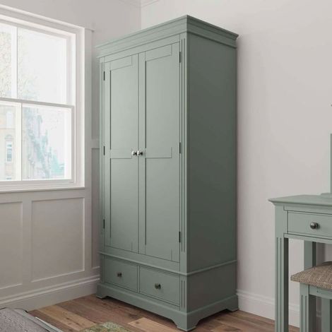 Armoire 2 portes 2 tiroirs 90x52x185 cm en chêne vert olive - LUNEA