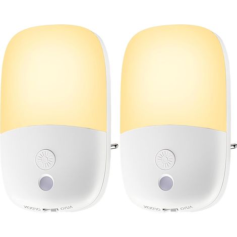 2 Pièces Veilleuse Enfant, Veilleuse Prise Électrique avec 5 Niveaux de Luminosité Réglable, ON/OFF/AUTO Modes, 2700K Jaune Chaud Veilleuse Bébé pour Couloirs Chambres Cuisines Salons Salles de Bain (1/5)