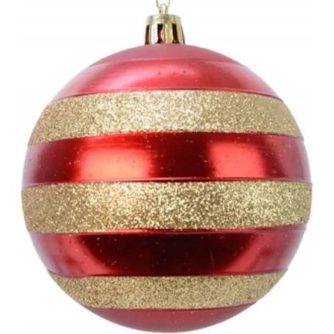 Boule de Noël rouge décorée 8 cm