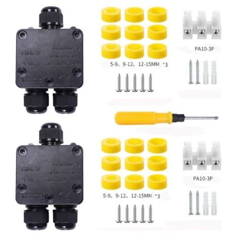 2 Pièces Boîte de Jonction étanche IP68, Boite de Derivation Etanche Exterieur, Boîtier de Connecteur de Câble 3 Voies Connexions pour Câble 9mm-12mm (1/5)