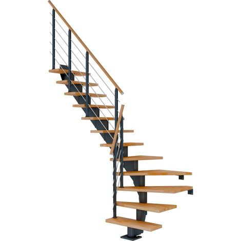 Dolle Mittelholmtreppe Hamburg 1/4 gewendelt Buche, geölt 75 cm breit für GH 222 – 258 cm UK Metall Anthrazit mit Geländer