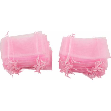 100 Sachets Organza 10x15cm Transparents avec Ruban pour Cadeaux, Mariage et Bijoux - Rose (1/5)