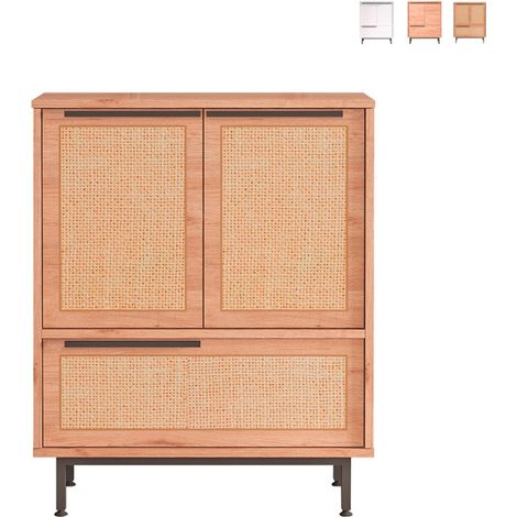 Mobile multiuso credenza cucina scarpiera 3 ante legno 75x36x90cm Thaon - Beige Juta